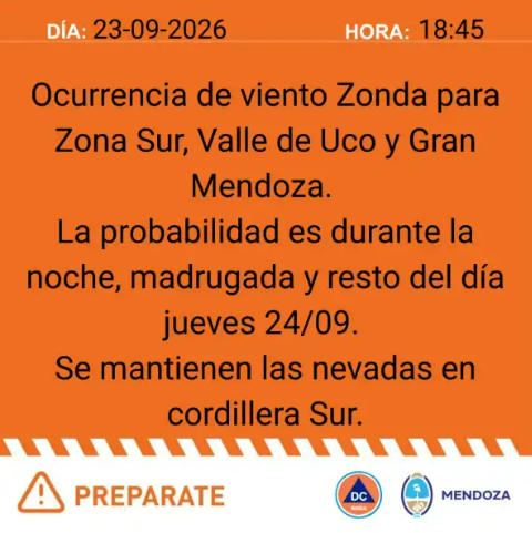 DGE confirmará esta noche si hay clases mañana por alerta Zonda - imagen adicional