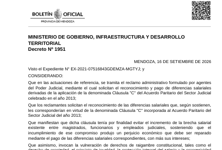 Mendoza rechazó reclamo millonario de funcionarios judiciales por equiparación salarial - imagen adicional