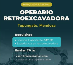 Tupungato busca operario de retroexcavadora con experiencia - imagen adicional