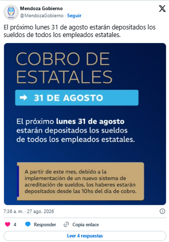 Sueldos estatales de agosto se depositarán el lunes 31 - imagen adicional