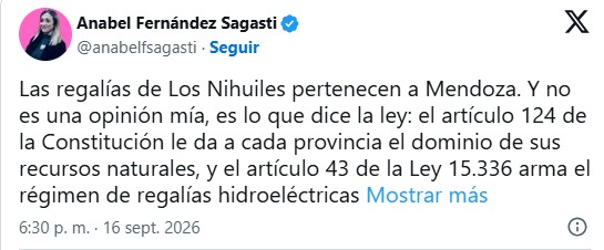 Kirchnerismo respalda a Mendoza en disputa por regalías de Los Nihuiles - imagen adicional